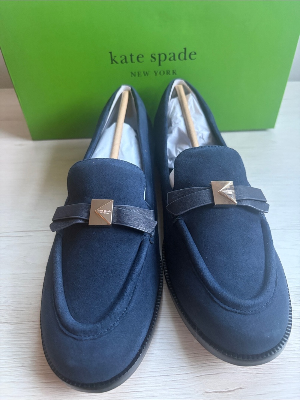 kate spade Women’s Navy Suede Loafers. Will come with box.